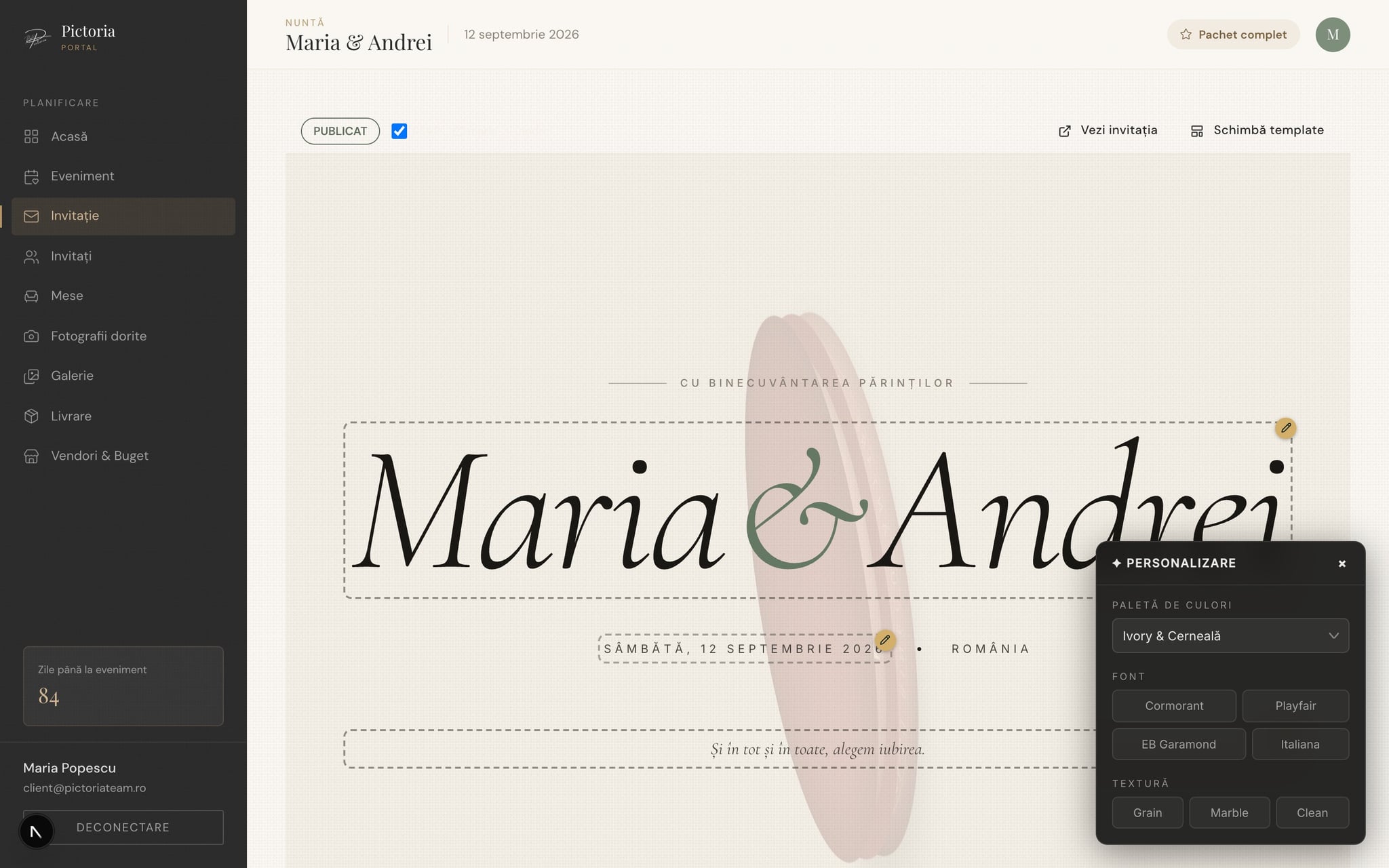 Portal Pictoria — Invitații Digitale